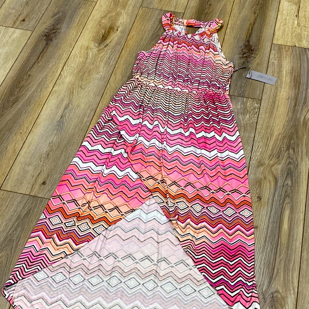 Maxi Dress Vibrant Long Pink Black White Chevron NWT